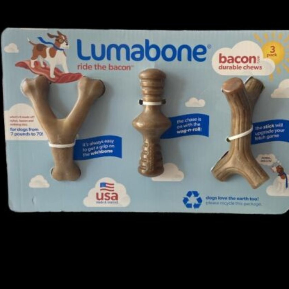LUMABONE Durable Chew Toys, Bacon Flavored, 3 pk., LIMITED SUPPLY